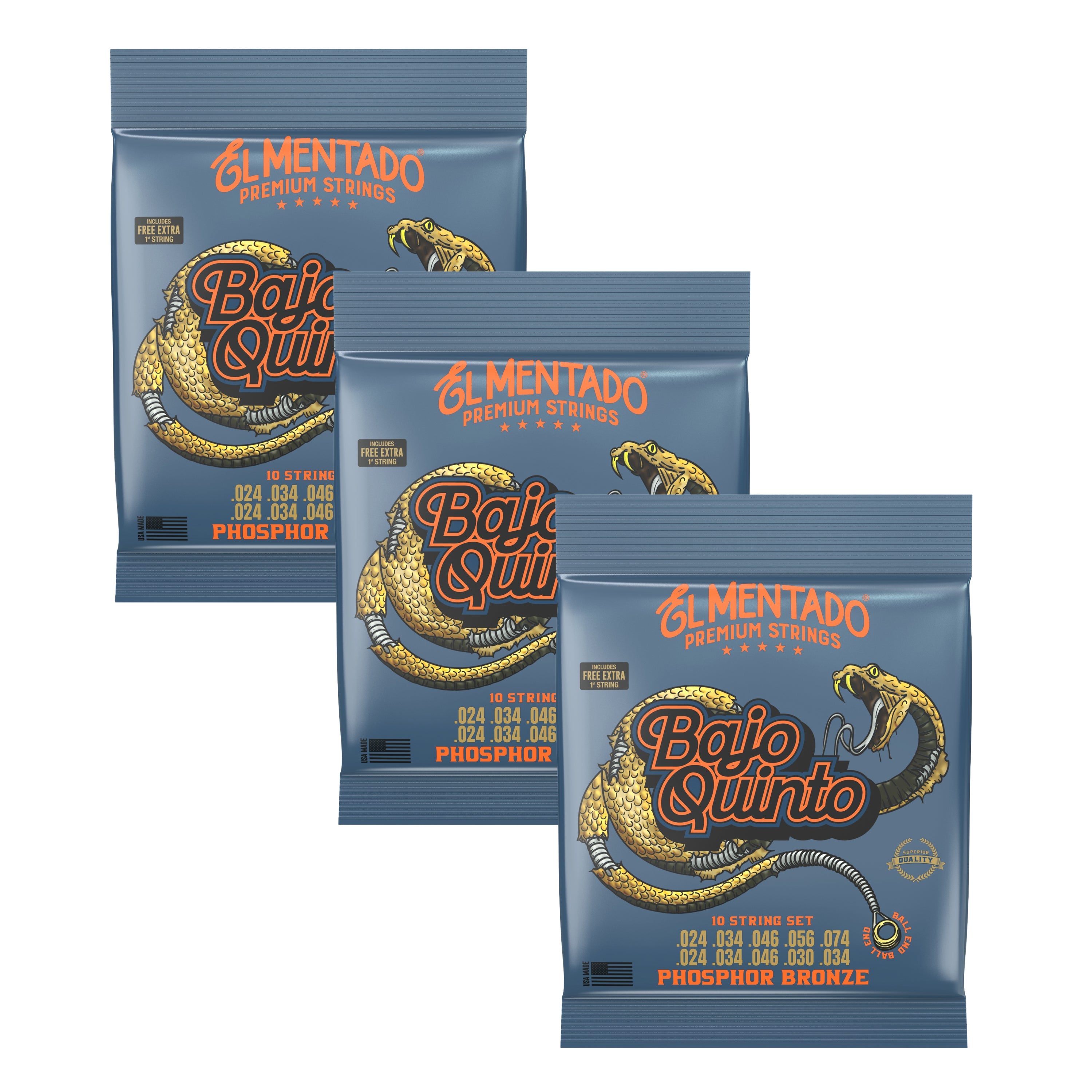 BRONCE FOSFORADO : Cuerdas Para Bajo Quinto (Ball End) 3-PACK | EL MENTADO™
