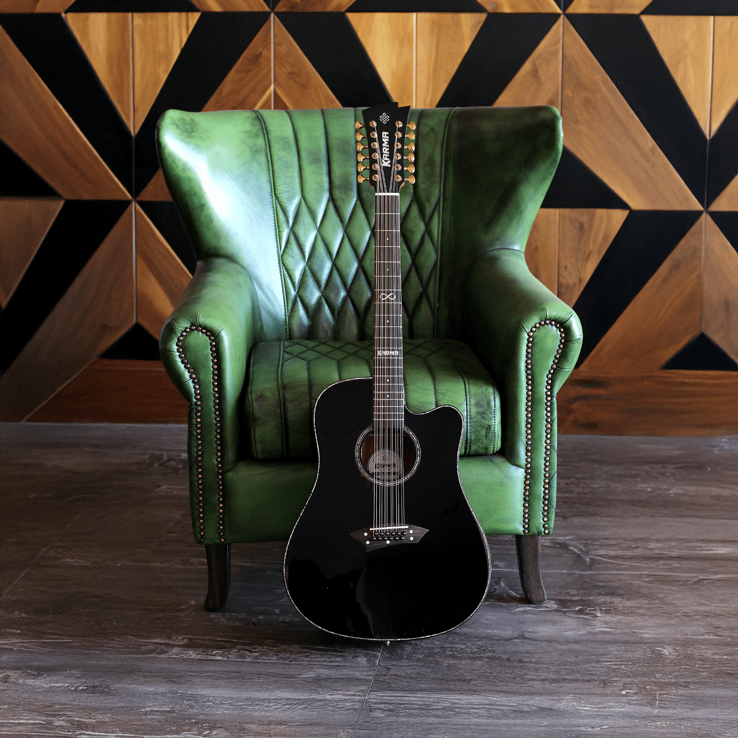 INFINITY 12 - BLK + ESTUCHE RÍGIDO | (Left - Handed) - Karma Guitars, Inc.