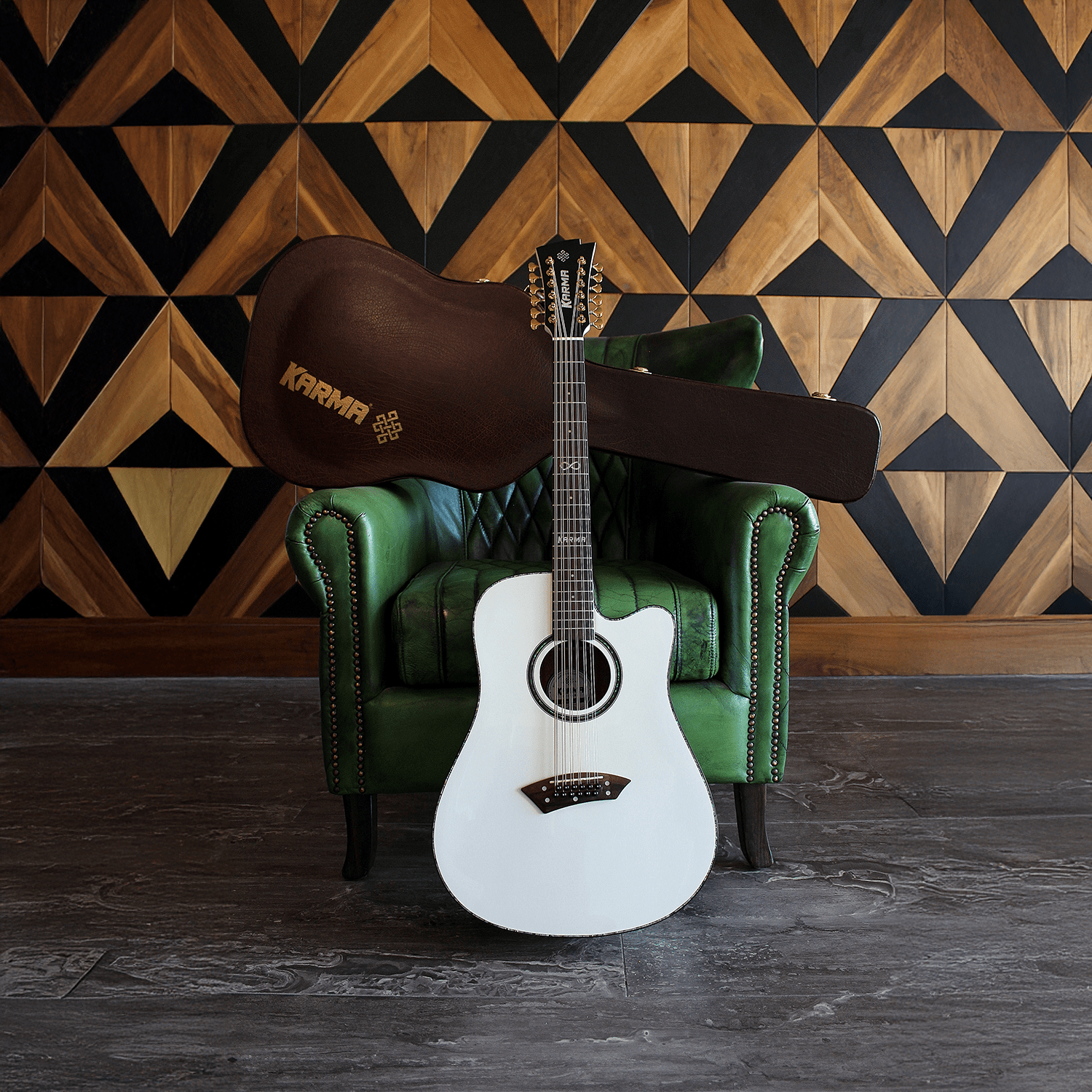 INFINITY 12 - WHI + ESTUCHE RÍGIDO | (Left - Handed) - Karma Guitars, Inc.